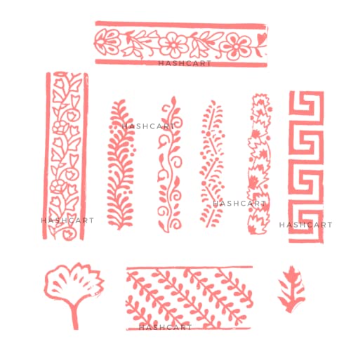 Image of Hashcart | Set of 10 | Wooden Multi Design Printing Blocks for Saree Border | Henna Mehndi Hand Printing | Handmade Stamps for Scrapbooking | Fabric Textile | Project Making | Art Craft