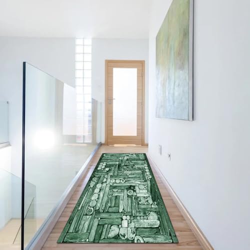 Alfombra lavable verde oscuro de 100 x 250 cm que evita resbalones 6