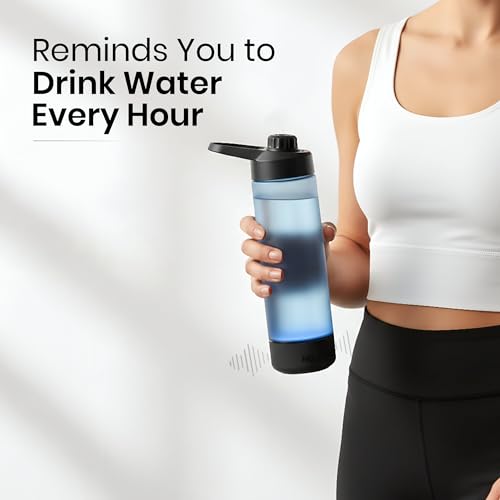 Image of Aquaminder Smart Water Bottle Glows & Beeps to Remind You to Drink More 770 ml Chug Cap Bottle For Adults and Kids Perfect For Gift, Travel, Gym, Yoga, Black, Silicone