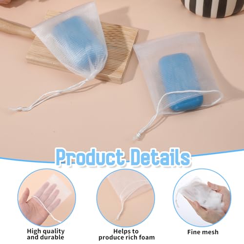 30 Stück Seifensäckchen Nylon Seifenbeutel mit Kordelzug Schaumnetze Peeling-Seifenbeutel Zubehör für Baden Gesichtsreinigung Werkzeug