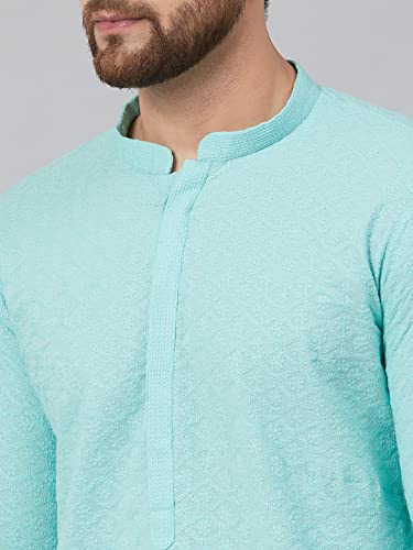 Image of See Designs Lime Green Green Chikankari Embroidered Woven Design Straight Kurta With Pyjama