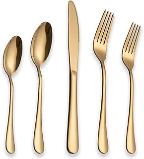 Berglander Flatware Set 20 Piece, Stainless Steel With Titanium Gold Plated, Golden Color