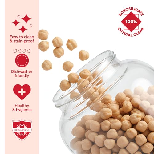 Image of Borosil Glass Jar with Acacia Wood Lid | Borosilicate Glass Storage Jar for Dry Fruits, Spices & Snacks | Airtight Glass Container for Kitchen & Pantry (Roundwood, 1500 ml)