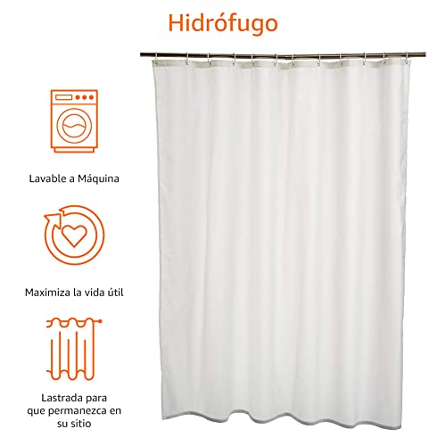 Amazon Basics Cortina de Ducha de Tela Resistente al Agua y al Moho, con Ojales y Ganchos, Lavable a máquina, 180 x 180 cm, Color Blanco - Imagen 5