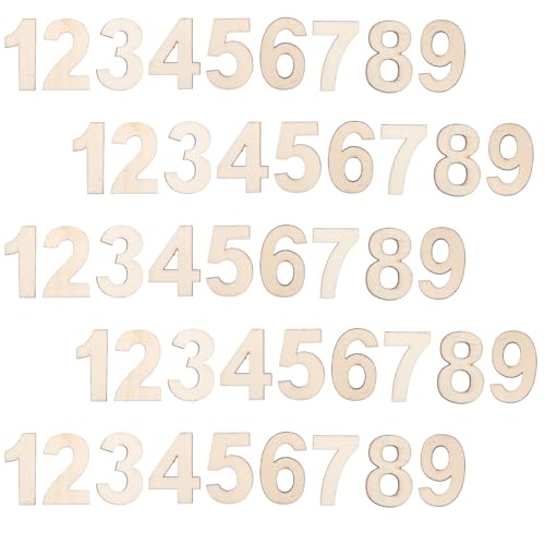 Larrel 50 Stück Holzzahlen, 0-9 Naturholz Zahlen 0-9 Holz Zahlen Craft Sperrholz für DIY Handwerk Hochzeit Display Dekoration Home Decor Display Home Festival Party Decor