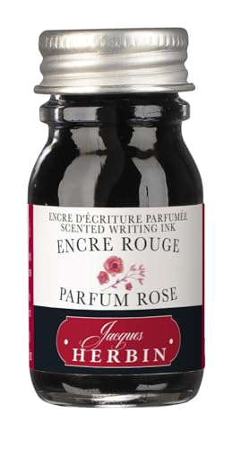 Jacques Herbin 13768ST - Tintenflakon, parfümiert, Les subtiles'', ideal für Schreibfeder und Roller, 10 ml, 1 Stück, Rot mit Rosenduft