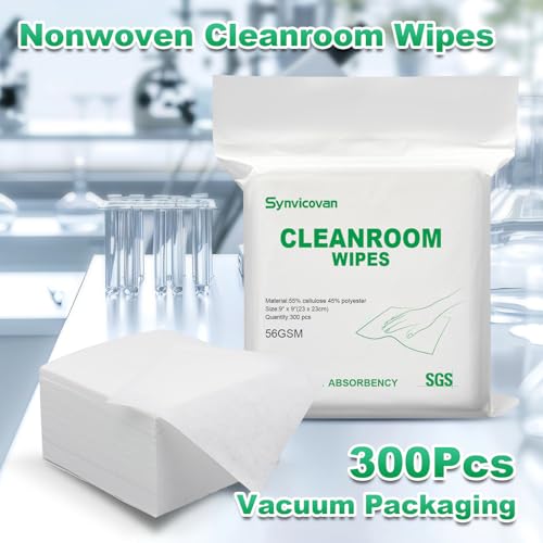 Synvicovan Cleanroom Wipes 9\"x9\" (300 Pcs, Cellulose/Polyester Blend, Grade B, 56GSM) Lint Free Wipes for Laboratory, Electronics, Pharmaceutical,Printing,Automotives and Semiconductor Industries