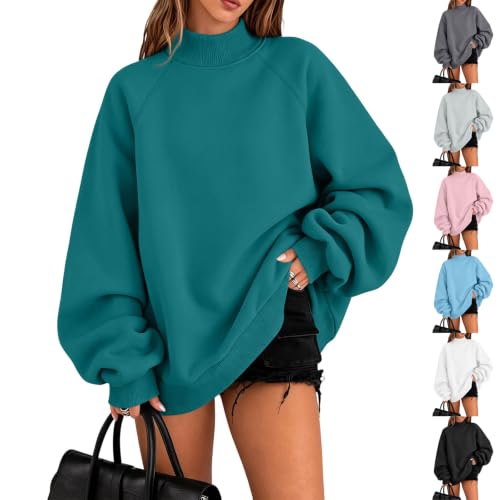 Womens Mock Neck Sweatshirt Fleece Oversized Long Sleeve Sweatshirts | Turtleneck, Comfort Cute, Casual, Cozy Trendy, Fall Outfits, Lounge Wear, Daily Wear, Weekend, Outdoor, Sport Gym, School - image 1