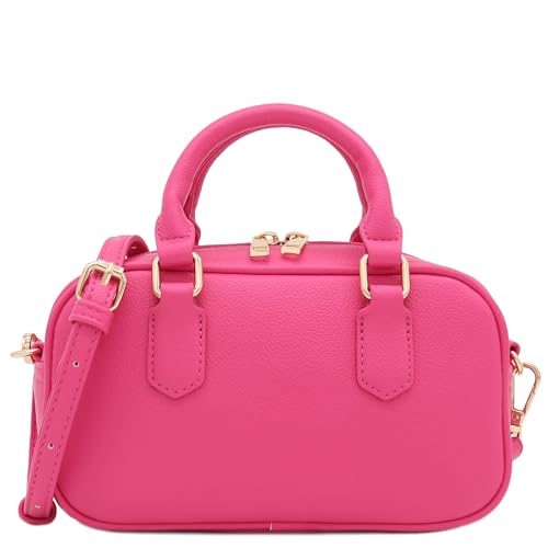 FashionPuzzle Mini PU Leather Satchel Purse Top Handle Crossbody Bag (Fuchsia)