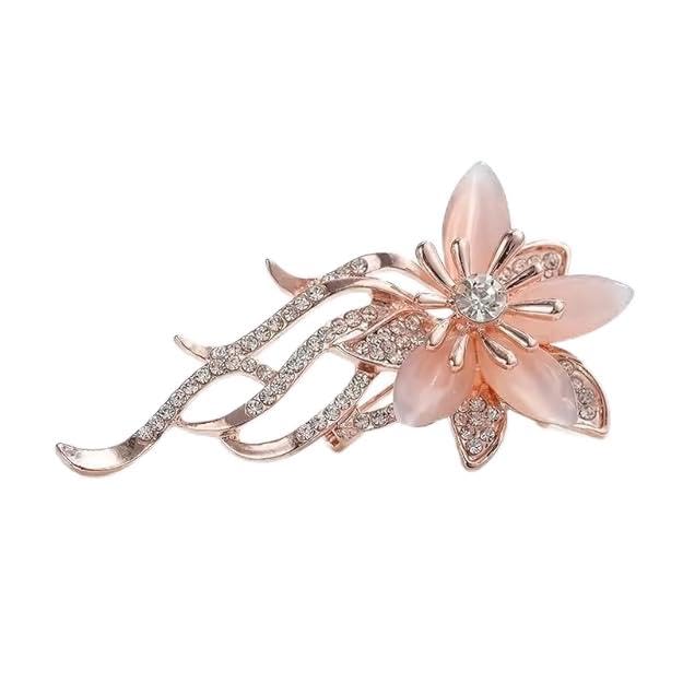 Rose Gold Flower Brooch with Opal Petals and Crystal Rhinestone Embellishments, Elegant Floral Pin,The Elegant Rhinestone Orchid Women's Brooch Is Perfect for Scarves, Jackets, and Dresses-image-4