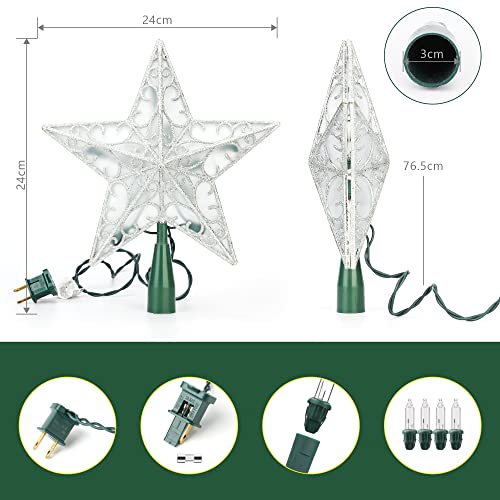 Odeetronic Star Christmas Tree Topper, 9In Ul Listed 3D Star Tree Topper Lights, Double Sided Christmas Tree-Top With 10 Count Incandescent Warm White Lights For Xmas Tree New Year Home Decor, Silver #TOP6