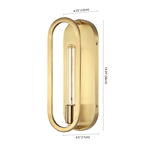 Image of JONATHAN Y 14.25 inch Brass Gold LED Wall Sconce, 1-Light Mid-Century Lamp for Bathroom Vanity, Bedroom, Hallway, Dimmable Bohemian Metal Fixture, LED Bulb Included JYL9917A