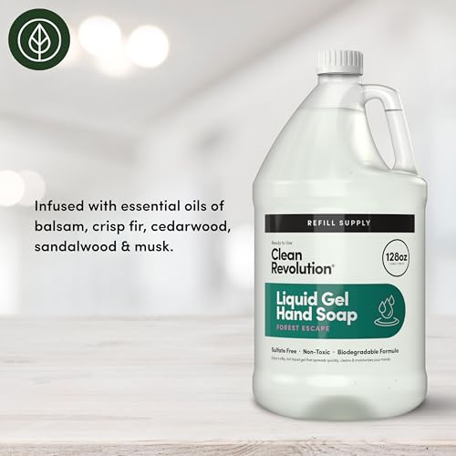 Image of Clean Revolution Liquid Gel Hand Soap, Silky Rich Liquid, Quick Lather, Fast Rinsing, Contains Real Essential Oils (Forest Escape) 128 Fl Oz