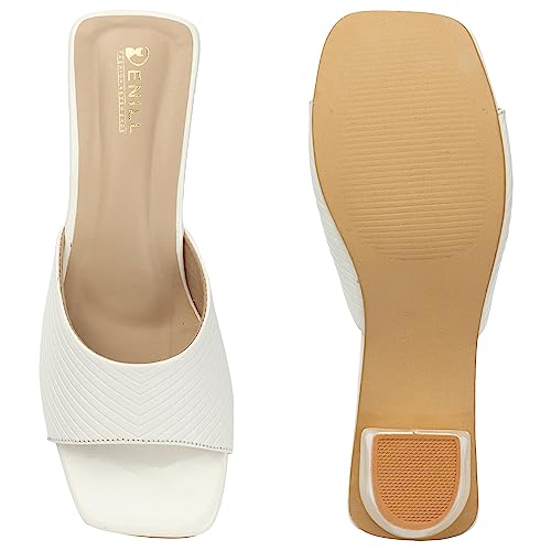 Image of Denill Women's Slip-On Heeled Sandals Square Toe, Textured Upper & Non-Slip Sole