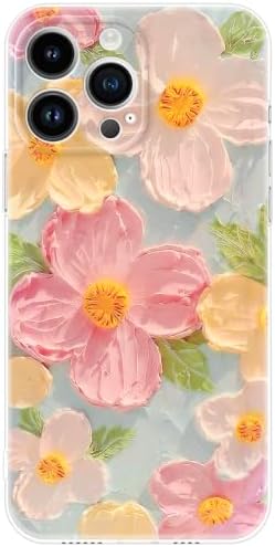 Cute Case for iPhone 14 Pro Max, Colorful Retro Oil Painting Printed Flowers Case, Aesthetic Floral Pattern Soft Clear TPU Shockproof Protective Cover for Girls Women