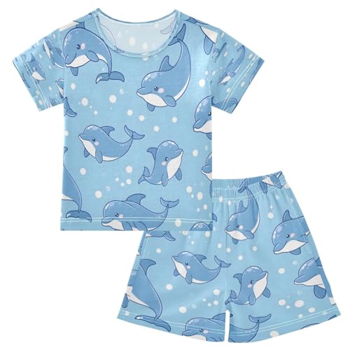 senya Short Sleeve Pajamas Sets Summer Cotton Sleepwear Cute Blue Dolphin