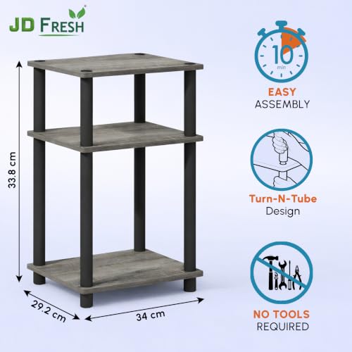 Image of JD FRESH 3 Tier Wooden End Table with Modern Open Storage Shelf /Multi-Purpose Display & Storage Shelf /Stylish, Sturdy & Space-Saving Side Table for Living Room, Bedroom (Cambridge, Walnut)