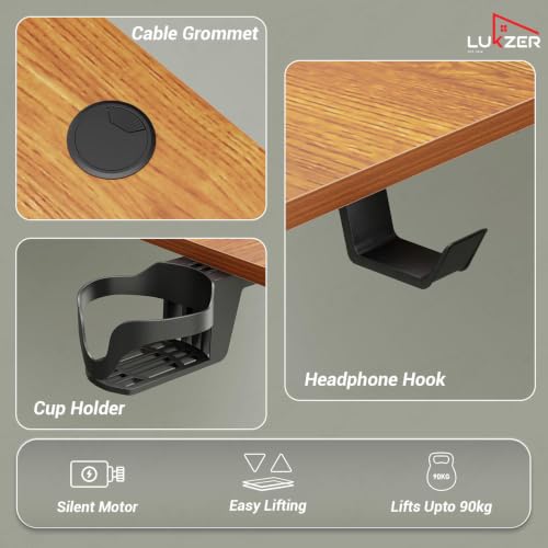 Image of Lukzer Electric Height Adjustable Desk with USB & Type-C Port 3 Memory Preset Advance Controller Ergonomic Work from Home Study Table(EST-003 /UC-Black & Oak Brown /120 x 60 cm) DIY with 3-Year Warranty