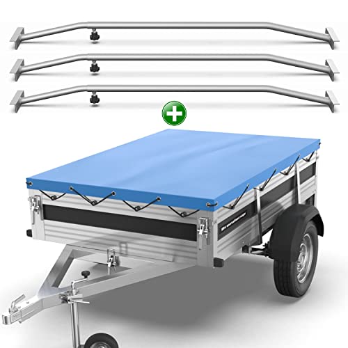 Tarpofix® Lona para remolque plana 209 x 134 x 7,5 cm + 3x Soporte de lona (ajustable 100-145 cm) - Lona remolque de PVC - Cubierta para varios remolques de coches de 750 kg