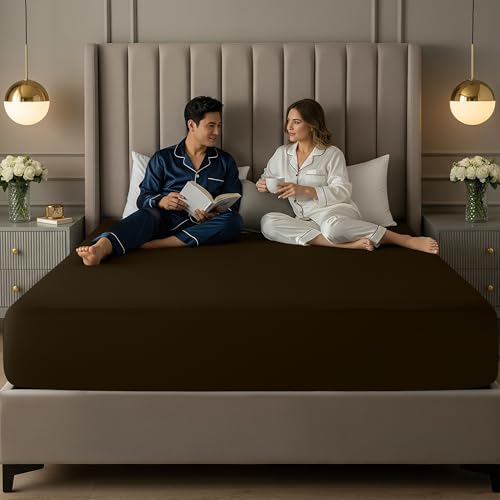 Image of Utopia Bedding Extra Deep Pocket Queen Fitted Sheet, Fits up to 21 Inch Mattress - Hotel Luxury, Soft, Breathable and Comfy - Shrinkage and Fade Resistant - Easy Care (Brown)