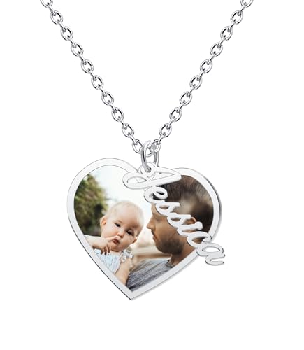 CharmSStory Personalized Photo Necklaces Custom Engraved Name Necklace Memory Keepsake Picture Necklace Pendant Customized Gifts for Women Men