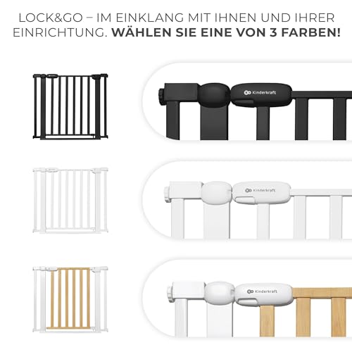 Kinderkraft Lock&GO Treppenschutzgitter Ohne Bohren, Türschutzgitter, Kinderschutzgitter, von 75 bis 103 cm, 90 Grad öffnen, doppelte Verriegelung, Schwarz