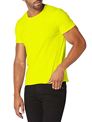 Hat and Beyond Mens Casual Athletic Plain Crew Neck Workout Performance Skateboard T Shirts Solid Short Sleeve Active Tee (3X-Large, 1ks18_Neon Yellow)