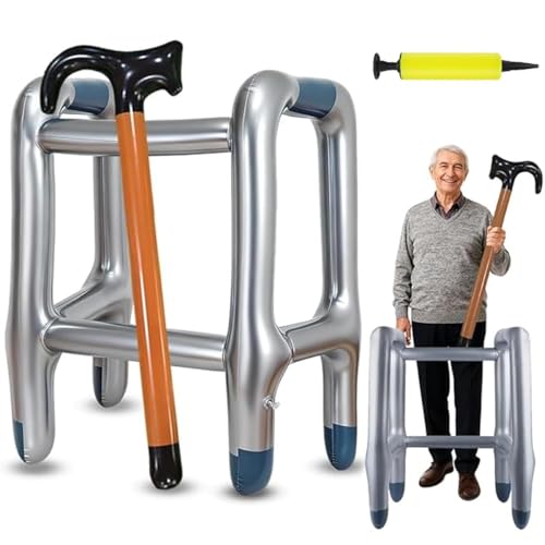 Aufblasbarer Gehstock und Aufblasbare Gehhilfe Set Aufblasbare Gehhilfe Aufblasbarer Rollator für Karneval Fasching Oder Rente Cosplay Lustiges Geschenk für Geburtstagsstreiche