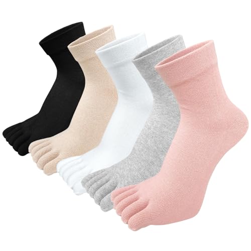 ZAKASA Zehensocken Damen Sneaker Socken: Five Finger Socken Frauen Kurz Socken mit Zehen Bunte Baumwolle Sportsocken Helle Farbe 5 Paare EU 35-42