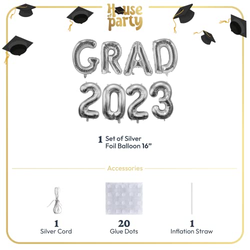 House Of Party Silver Grad 2023 Graduation Balloons Banner - 16 Inch Grad 2023 Foil Letter Balloons For Graduation Party Decorations 2023 | Class Of 2023 Graduation Backdrop Balloons #TOP1