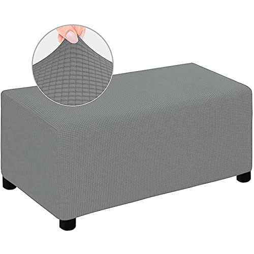 Housse de pouf rectangulaire extensible gris clair pour masquer l'usure