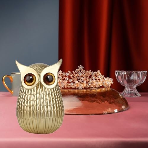Décoration de bureau dorée et statue de hibou pour intérieur rétro