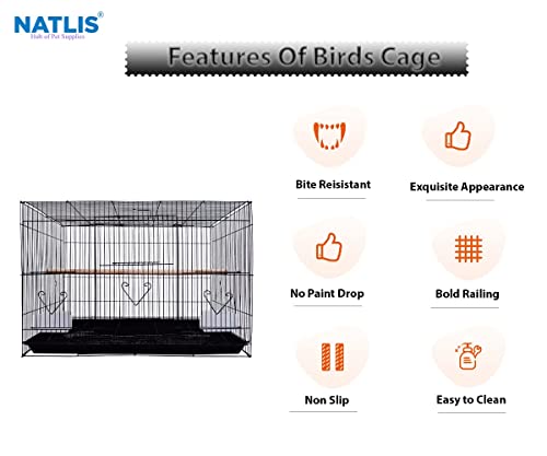 Image of 2 Feet Birds Cage, Big House for Parrot, Budgies Budgies, Parakeets, Rabbit and Small Pets with 2 Feeding Cup and 1 Perch with Secure Lock (Black)