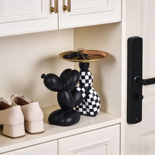 Escultura perro globo cuadriculado negro y blanco con bandeja miniatura 3