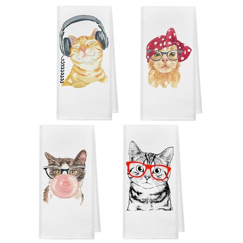 Product Image of the kunlisa Funny Cat Kitchen Hand Towels,Cat Mom Lover Lady Gifts for Women,Cute Hand Towels for Bathroom Kitchen Decor,16x24 Inch Set of 4