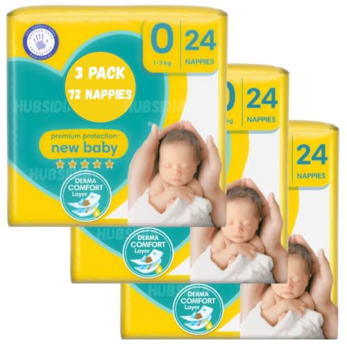 Newborn Nappies Size 0 | 3 Packs of New Born Premium Protection Nappy (3 x 24)