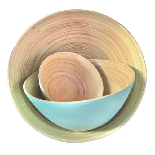 XAUSLY - Ensaladera Bambú 3 Piezas | Set de Cuencos Bambú para Cocina y Desayuno | Bol Bambu de Madera Natural | Vajilla Ecológica y Resistente | Cuencos Bambu Versátiles para Comidas y Aperitivos.