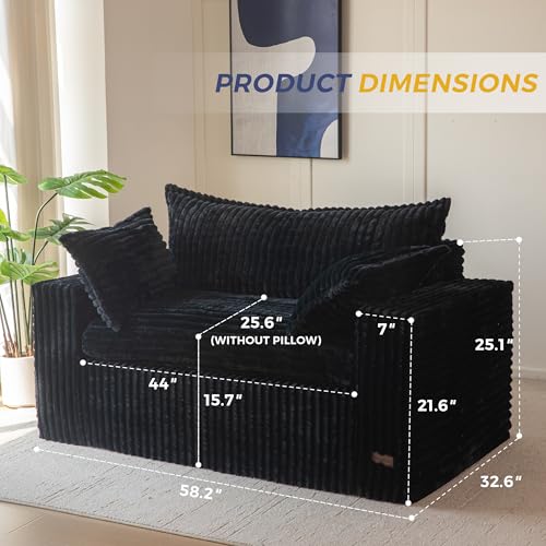 Image of MAXYOYO 59 inch Bean Bag Sofa Couch, Loveseat Boneless Couch in a Box, Upholstered Small Mini Sofa with Deep Seating for Living Room Bedroom Office Apartment, No Assembly, Black