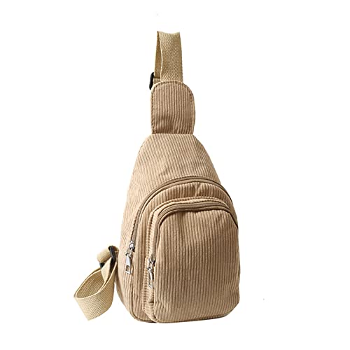 TAKOXIA Sac pour femme, petit sac à bandoulière en velours côtelé pour voyage, sport, course à pied, randonnée, kaki, As shown in the figure