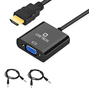 Live Tech HDMI to VGA with 1PC Audio Cable (Extra 1PC Free), Gold-Plated HDMI to VGA Adapter (Male to Female) for…