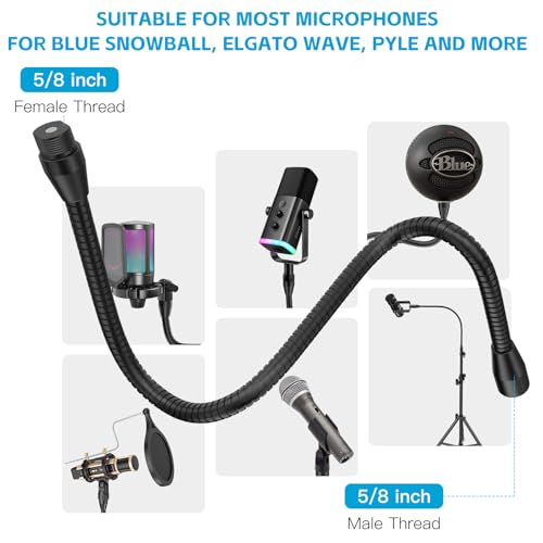 Image of zealsound 19-inch Metal Gooseneck Arm, Microphone Gooseneck with 5 /8 inch Thread Adapter - Universal Flexible Extension for Microphone Stands, Phone Holder, Makeup Mirror, DIY Projects