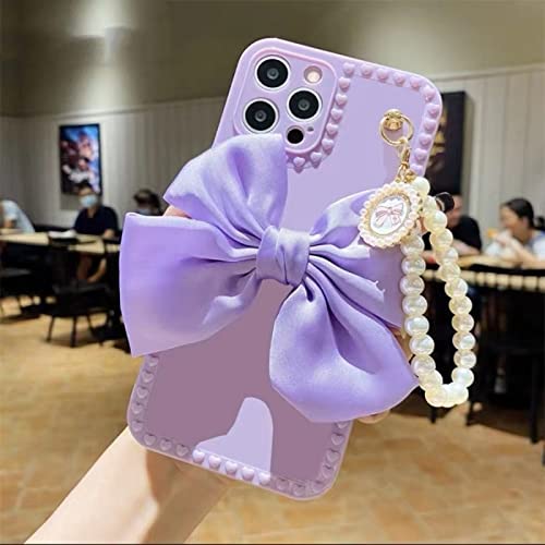Coque iPhone 12 anti-chute avec bracelet perle violet pour éviter de casser l'écran