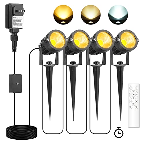 VOLISUN Timer Landscape Spotlights with Transformer,Low Voltage Landscape Lights,Dusk to Dawn,Outdoor Uplights IP65 Waterproof,Comparable to Solar Spotlight,for Trees/Pathway/Garden/Flags(4 Pack)
