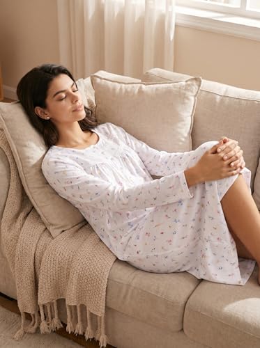 Image of IZZY + TOBY Nightgowns for Women Long Sleeve Soft Cotton Long Warm Nightdress Kintted Night Gown
