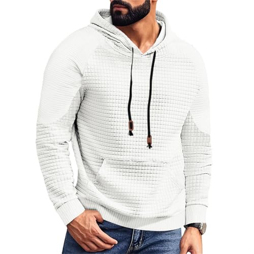 Mens Waffle Hoodies Plain Hooded Sweatshirts Casual Outdoor Spring Tee Long Sleeve Fashion Drawstring Top with Pocket