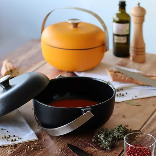 OGO LIVING Cocotte en fonte noire 25cm anse en acier inoxydable compatible induction completionHandler
