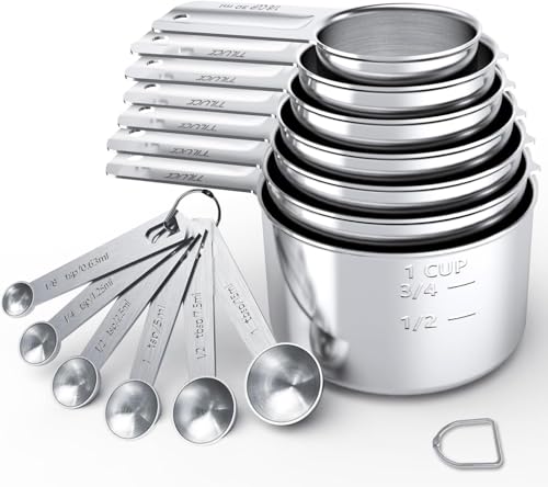 Image of INKULTURE Measuring Cups and Spoons Set (13 Pieces), 18 /8 Stainless Steel, Stackable, Engraved Marks, Dishwasher Safe, Kitchen Baking Tools