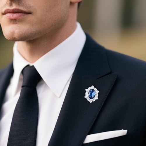 Image of Blue Rhinestone Brooches and Pins for Women Laple Pin for Men Denim Jacket Accessory Jewelry Gift