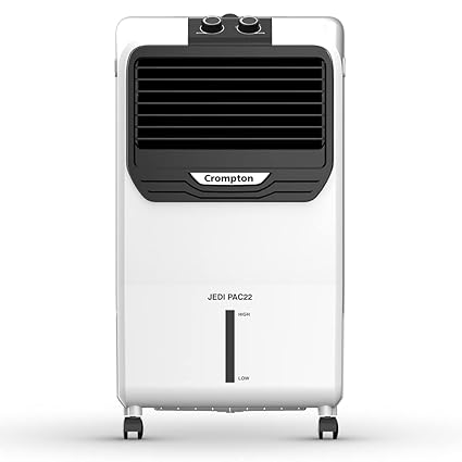 Crompton Jedi PAC Personal Air Cooler- 22L, with Everlast Pump, 4-Way Air Deflection and Honeycomb Pads, White & Black, ACGC-JEDIPAC22