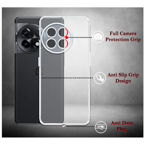Image of Slim Soft Silicon *Anti Dust Plug* Shockproof Transparent TPU Back Case Cover for OnePlus 11R 5G - Clear